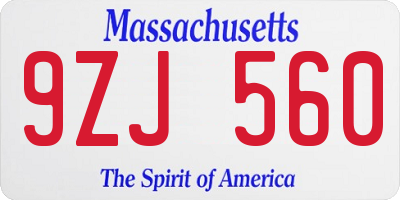 MA license plate 9ZJ560