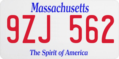 MA license plate 9ZJ562