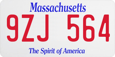 MA license plate 9ZJ564