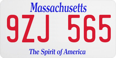 MA license plate 9ZJ565