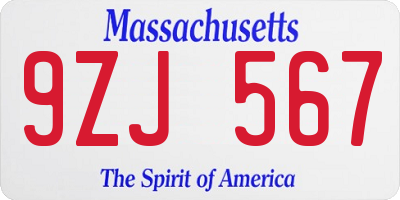 MA license plate 9ZJ567