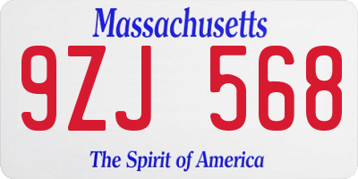 MA license plate 9ZJ568