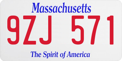 MA license plate 9ZJ571