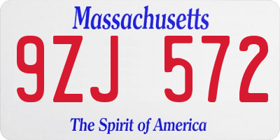 MA license plate 9ZJ572