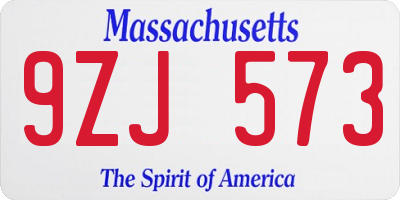 MA license plate 9ZJ573