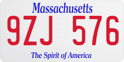 MA license plate 9ZJ576
