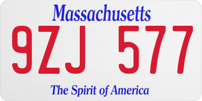MA license plate 9ZJ577