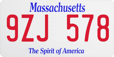 MA license plate 9ZJ578