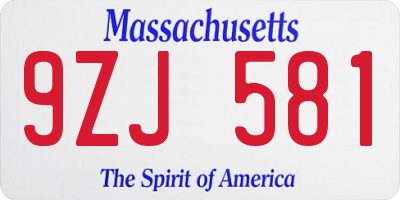 MA license plate 9ZJ581