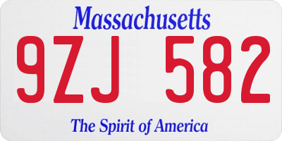 MA license plate 9ZJ582