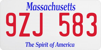 MA license plate 9ZJ583