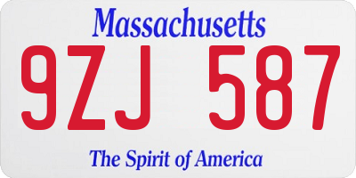 MA license plate 9ZJ587