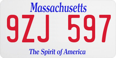 MA license plate 9ZJ597