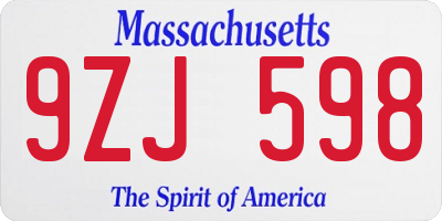 MA license plate 9ZJ598