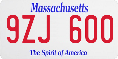 MA license plate 9ZJ600