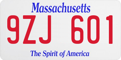 MA license plate 9ZJ601