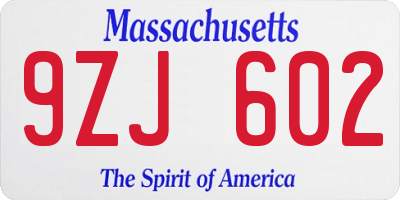 MA license plate 9ZJ602