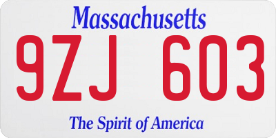 MA license plate 9ZJ603