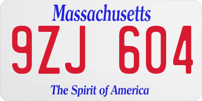 MA license plate 9ZJ604