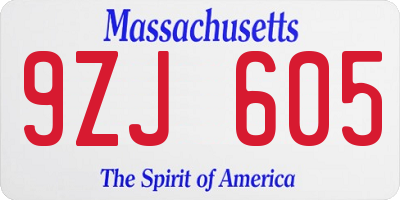 MA license plate 9ZJ605