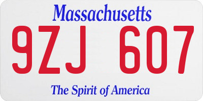 MA license plate 9ZJ607