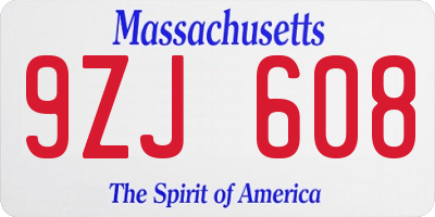 MA license plate 9ZJ608