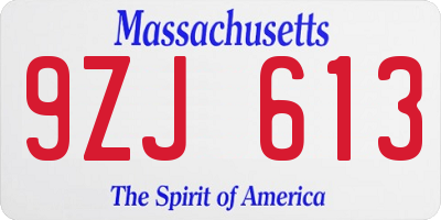 MA license plate 9ZJ613