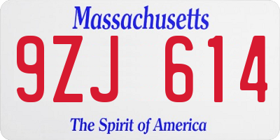 MA license plate 9ZJ614