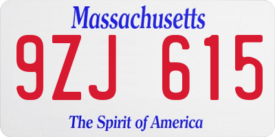 MA license plate 9ZJ615