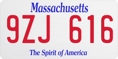 MA license plate 9ZJ616