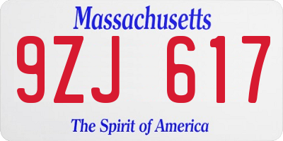 MA license plate 9ZJ617