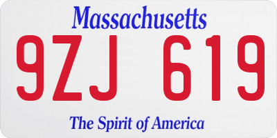 MA license plate 9ZJ619