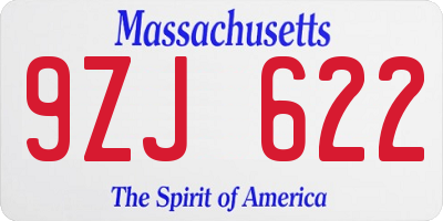 MA license plate 9ZJ622