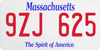 MA license plate 9ZJ625