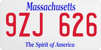 MA license plate 9ZJ626