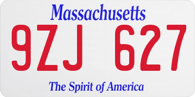 MA license plate 9ZJ627