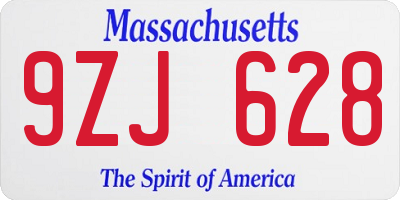 MA license plate 9ZJ628