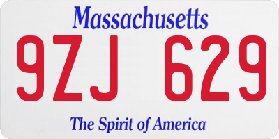 MA license plate 9ZJ629