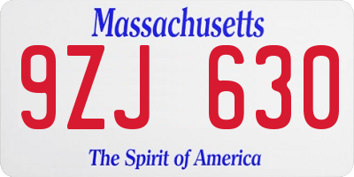 MA license plate 9ZJ630