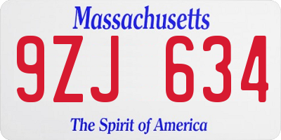 MA license plate 9ZJ634