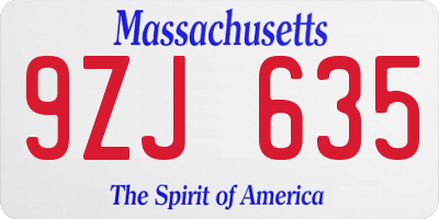 MA license plate 9ZJ635