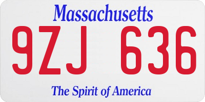 MA license plate 9ZJ636