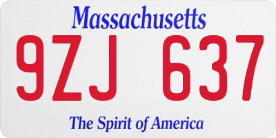 MA license plate 9ZJ637