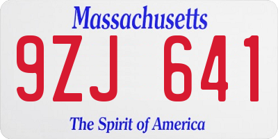 MA license plate 9ZJ641