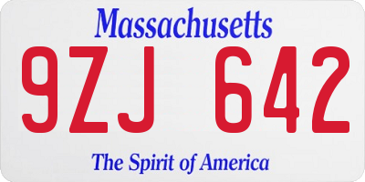 MA license plate 9ZJ642