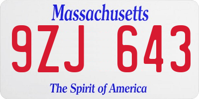 MA license plate 9ZJ643