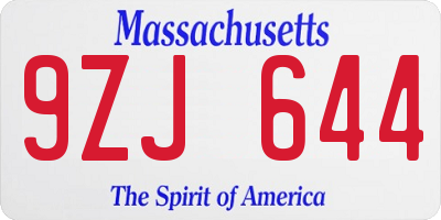 MA license plate 9ZJ644