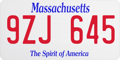 MA license plate 9ZJ645