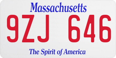 MA license plate 9ZJ646