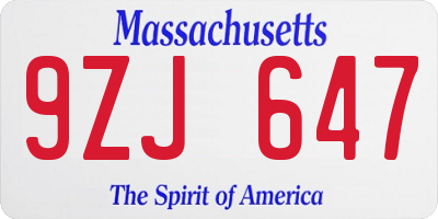 MA license plate 9ZJ647